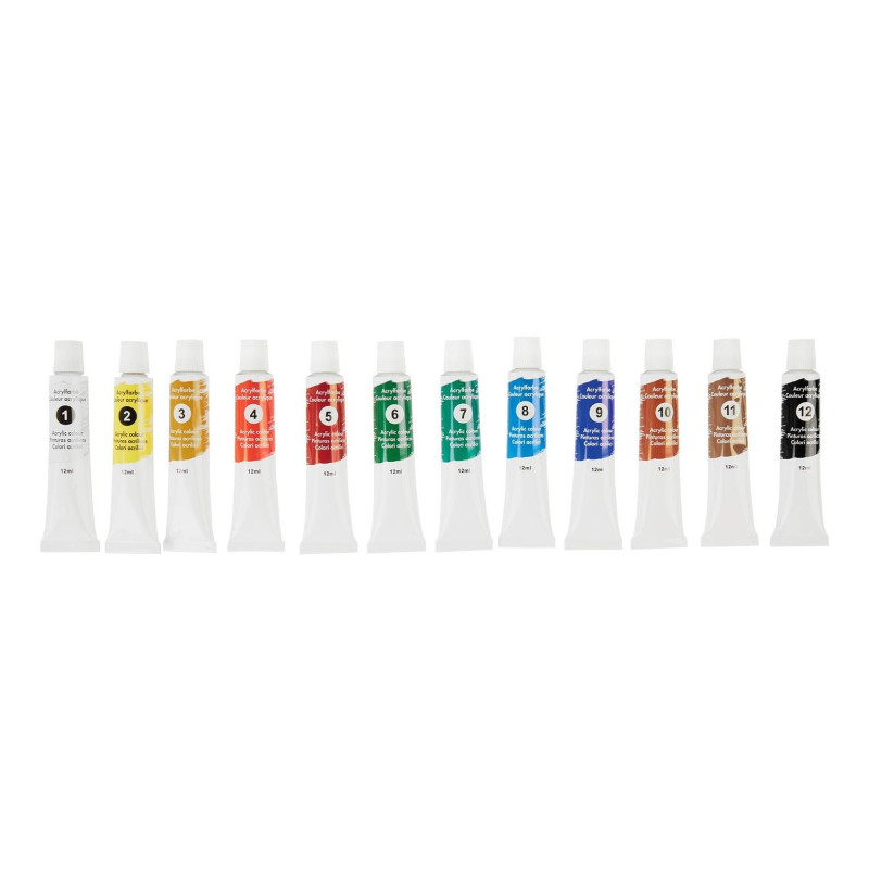 مجموعه 12 رنگ اکریلیک تیوپی 12 میلی لیتر کرلاندو | CRELANDO