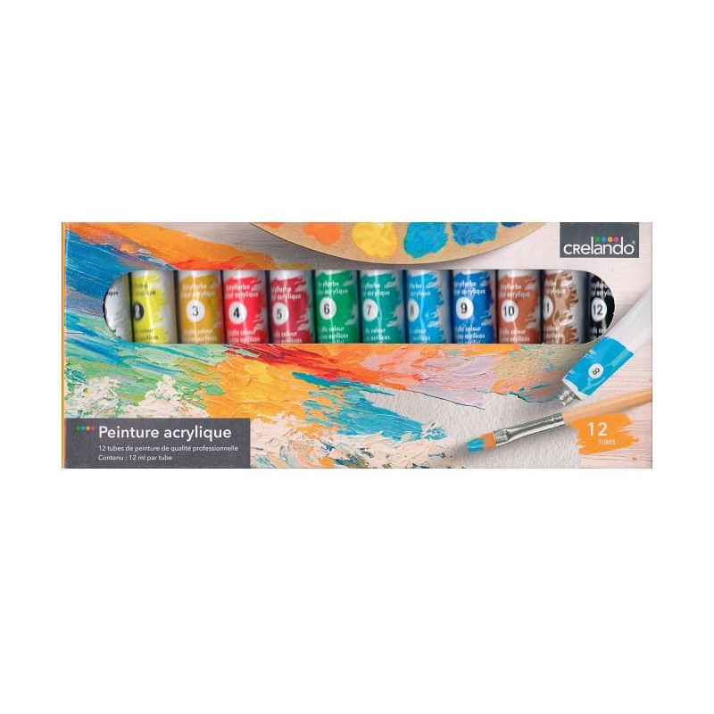 مجموعه 12 رنگ اکریلیک تیوپی 12 میلی لیتر کرلاندو | CRELANDO