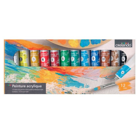 مجموعه 12 رنگ اکریلیک تیوپی 12 میلی لیتر کرلاندو | CRELANDO