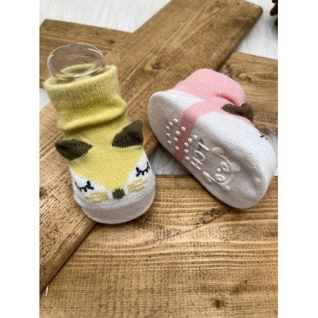 پک دو عددی پاپوش طرح صورت حیوانات بچه گانه بیبی ساکس | BABY SOCKS