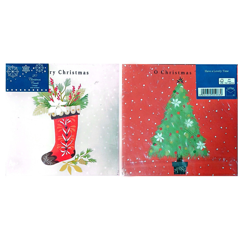 پک 40 تکه کارت هدیه و پاکت مدل جوراب و درخت کاج لیدل | LIDL