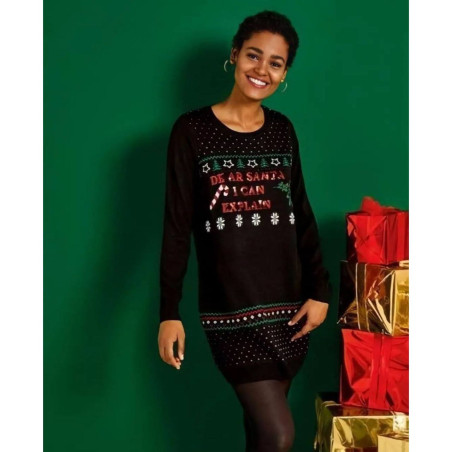 پلیور بلند مشکی طرح دار زنانه اسمارا