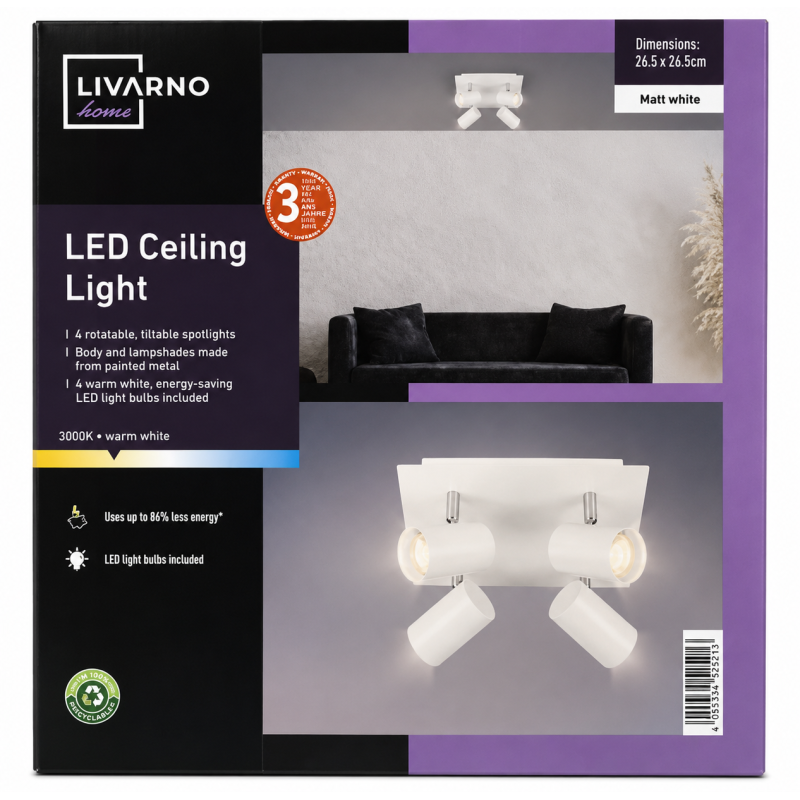 چراغ LED سقفی چهار شعله لیوارنو | فروشگاه اینترنتی همپل لند