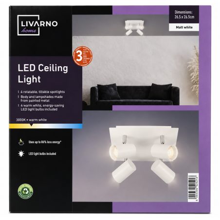 چراغ LED سقفی چهار شعله لیوارنو | فروشگاه اینترنتی همپل لند